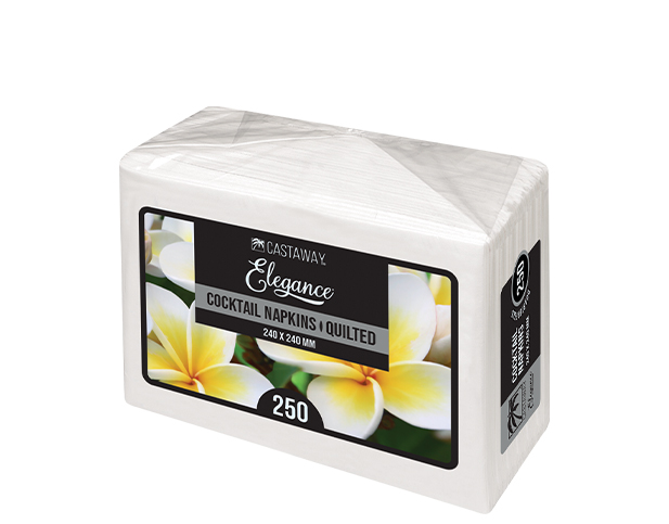 Elegance Cocktail Napkins Quarter Fold White 240x240mm