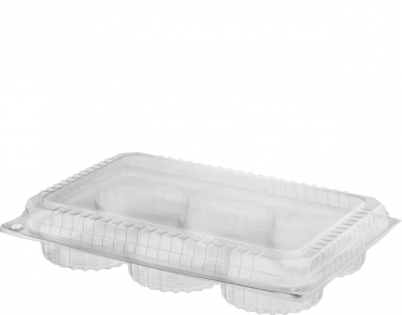 Container Hinged Plastic PET 6x iced donut pack