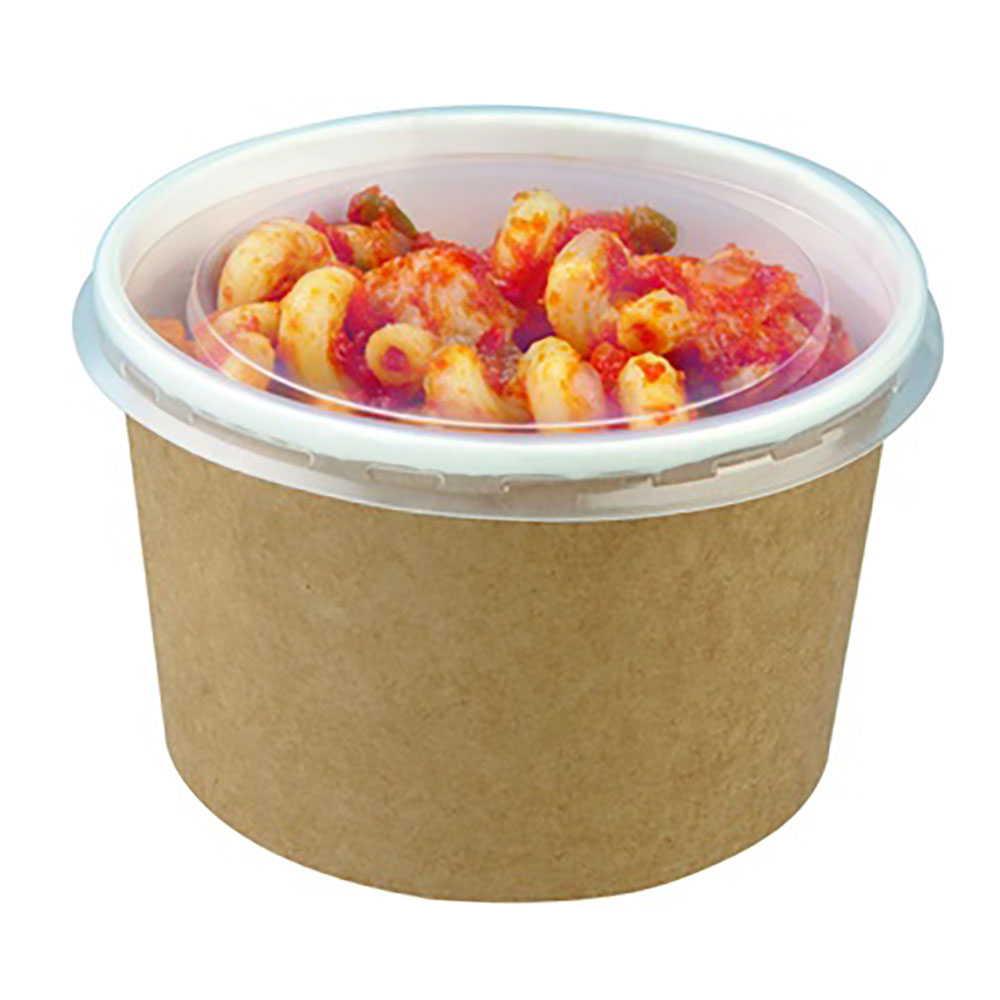 Container Round Paperboard brown kraft combo 470ml (with flat PP lid)