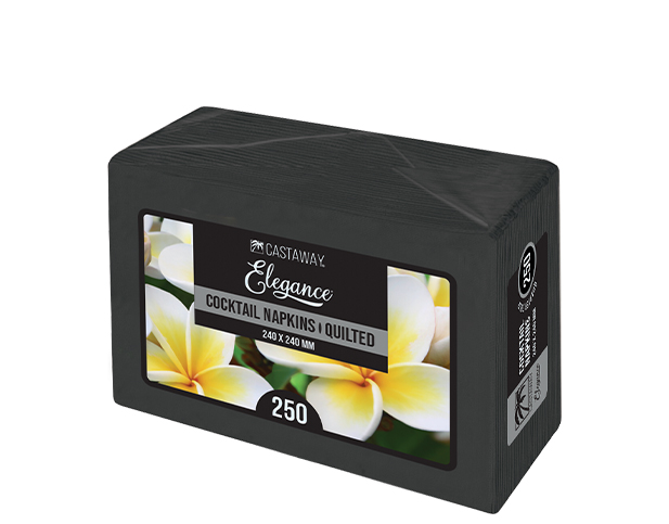 Elegance Cocktail Napkins Quarter Fold Black 240x240mm