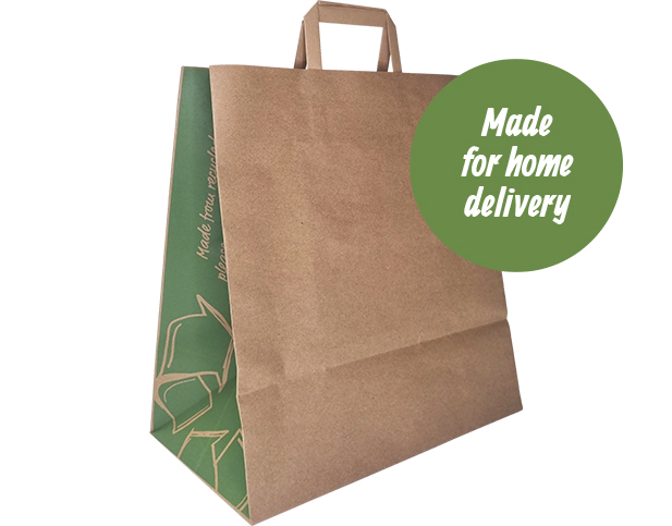 Carry Bags Flat Handles Takeaway Kraft & Green 250ctn
