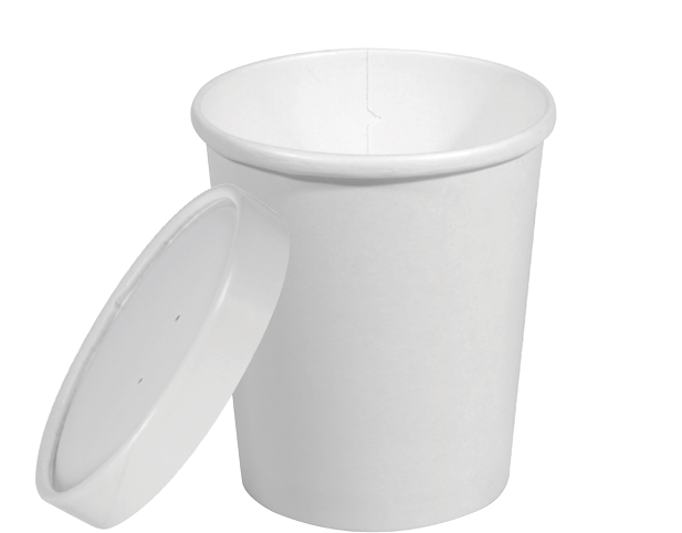 32oz Round Paper Container & Lid | White