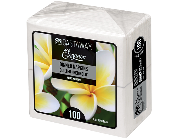 Elegance Quilted Dinner Napkins Catering Pack RediFold White 400x400mm