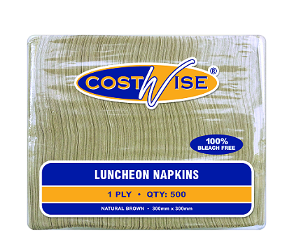 Costwise 1-Ply Luncheon Napkin Quarter Fold Brown Kraft 300x300mm