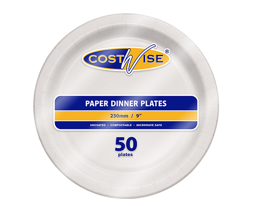 9" Uncoated Paper Plate | White