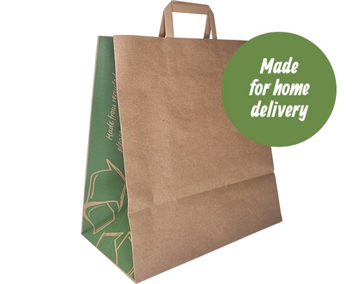 [CA-PTB01FH] Large Home Meal Delivery Bags with Flat Handles Brown 340x315+175mm