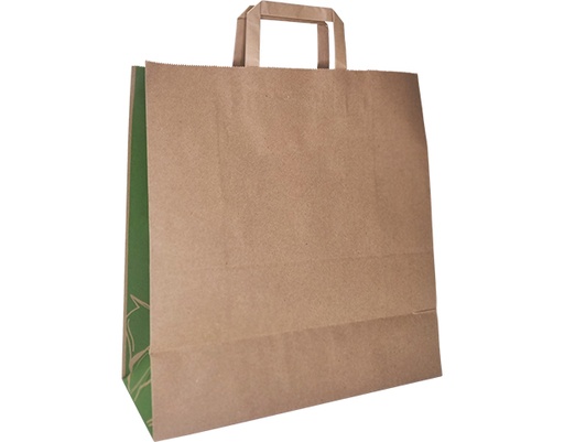 [CA-PTBLFH] Carry Bags Flat Handles Large Kraft & Green 250ctn