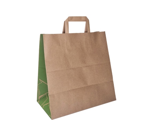 [CA-PTBMFH] Carry Bags Flat Handles Medium Kraft & Green 200ctn