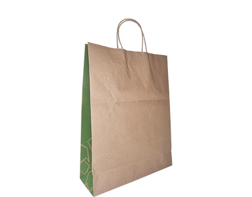 [CA-PCBM] Carry Bags Twist Handles Medium Kraft & Green 250ctn