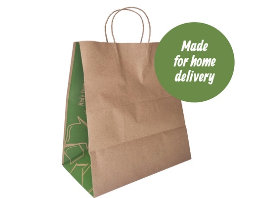 [CA-PCMHD] Large Home Meal Delivery Bags with Twisted Paper Handles Brown 330x300+180mm